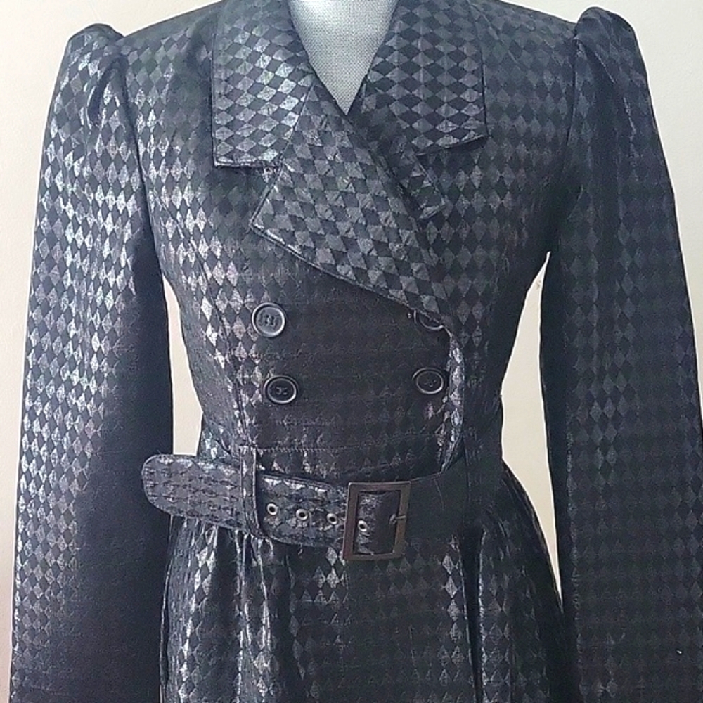 Candie's Brand Black Button Down Coat With Belt, Size: L - Picture 2 of 9